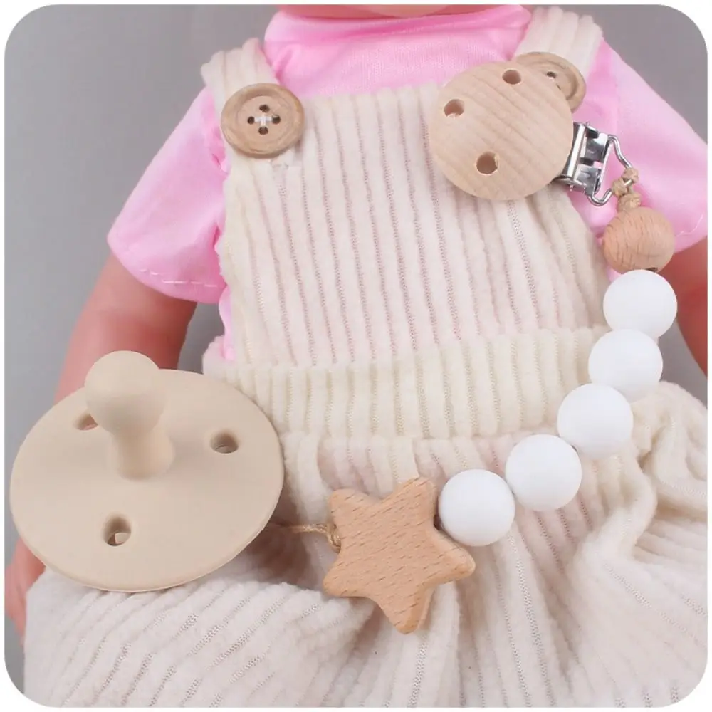 Dummy Clips Pacifier Holder Clips Star Wood Baby Pacifier Chain Nipple Holder Clips Soother Holder Baby Teether Straps Toddler
