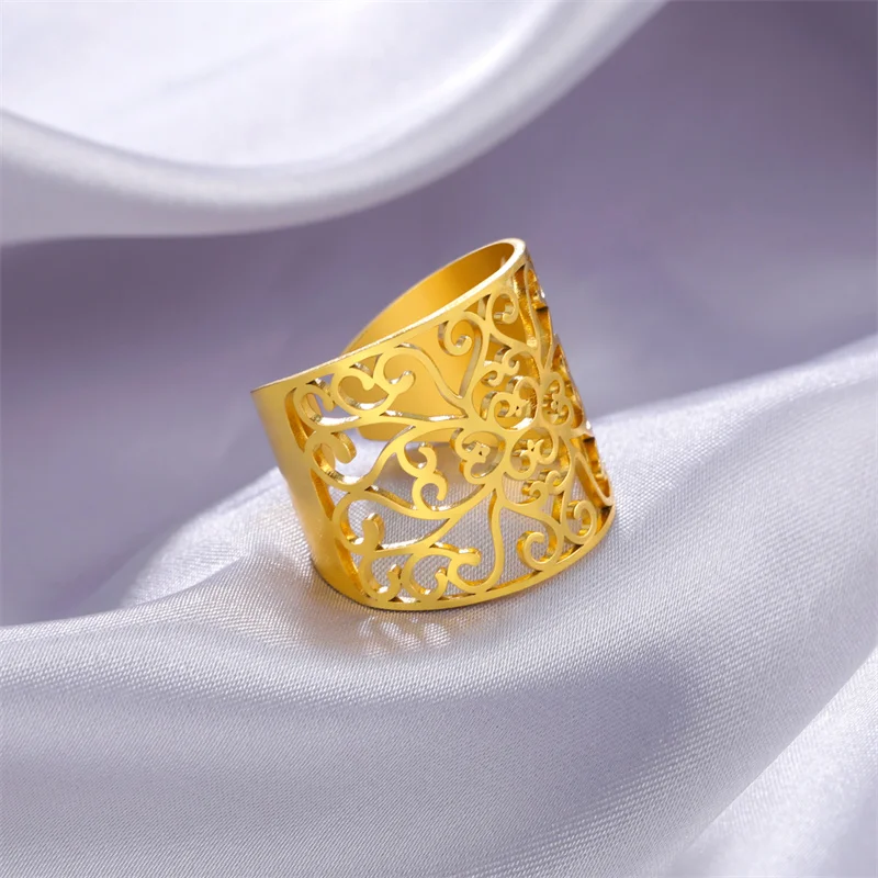 Frau Edelstahl Ringe Vintage verstellbare Blumen ringe für Mädchen ästhetische Goldfarbe Ringe Hochzeit Verlobung schmuck – Detail 12