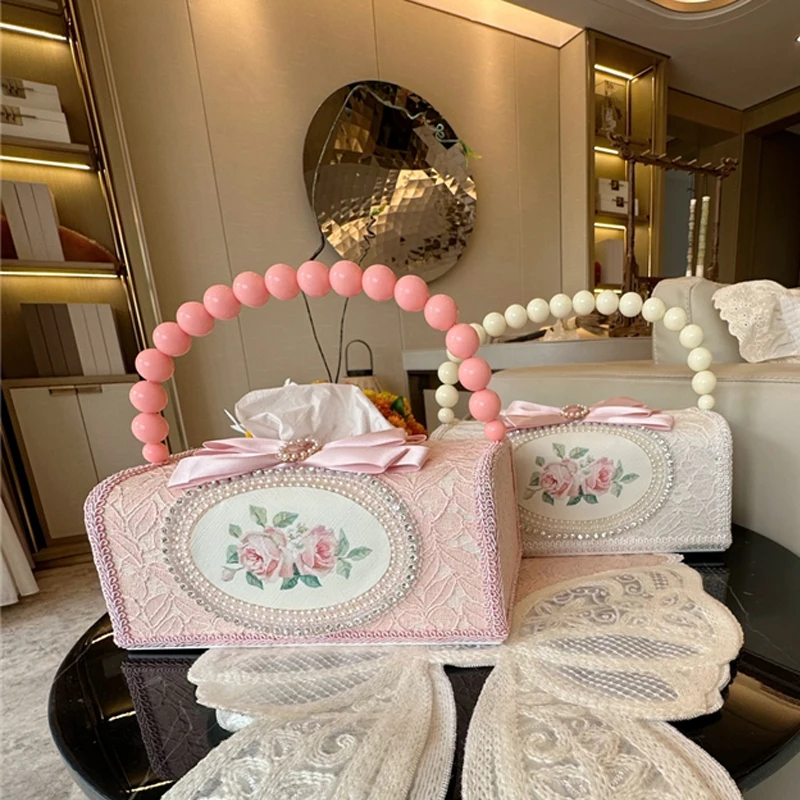 French Tissue Box Pink Retro Lace Storage Box Living Room Coffee