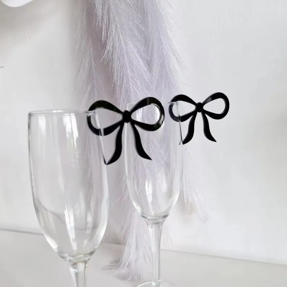 5/10/12Pcs Cute Reusable Bows Drink Tags DIY Universal Acrylic Bowknot Drink Tag Champagne Charms Bottle Accessories