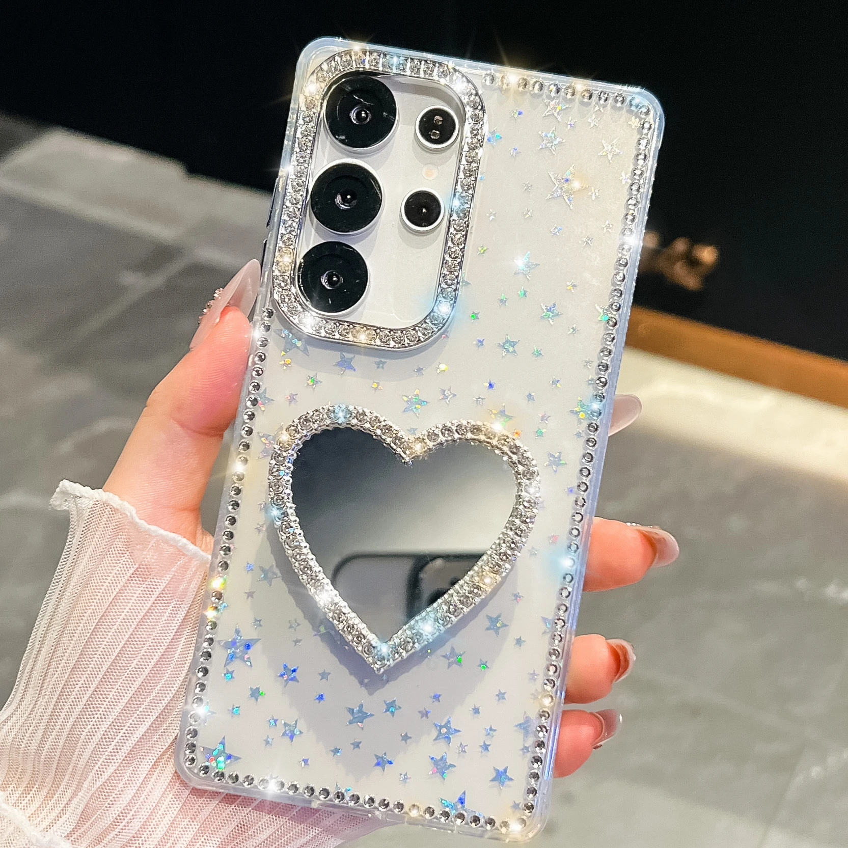Luxury Love Heart Mirror Diamond Bling Holder Phone Case