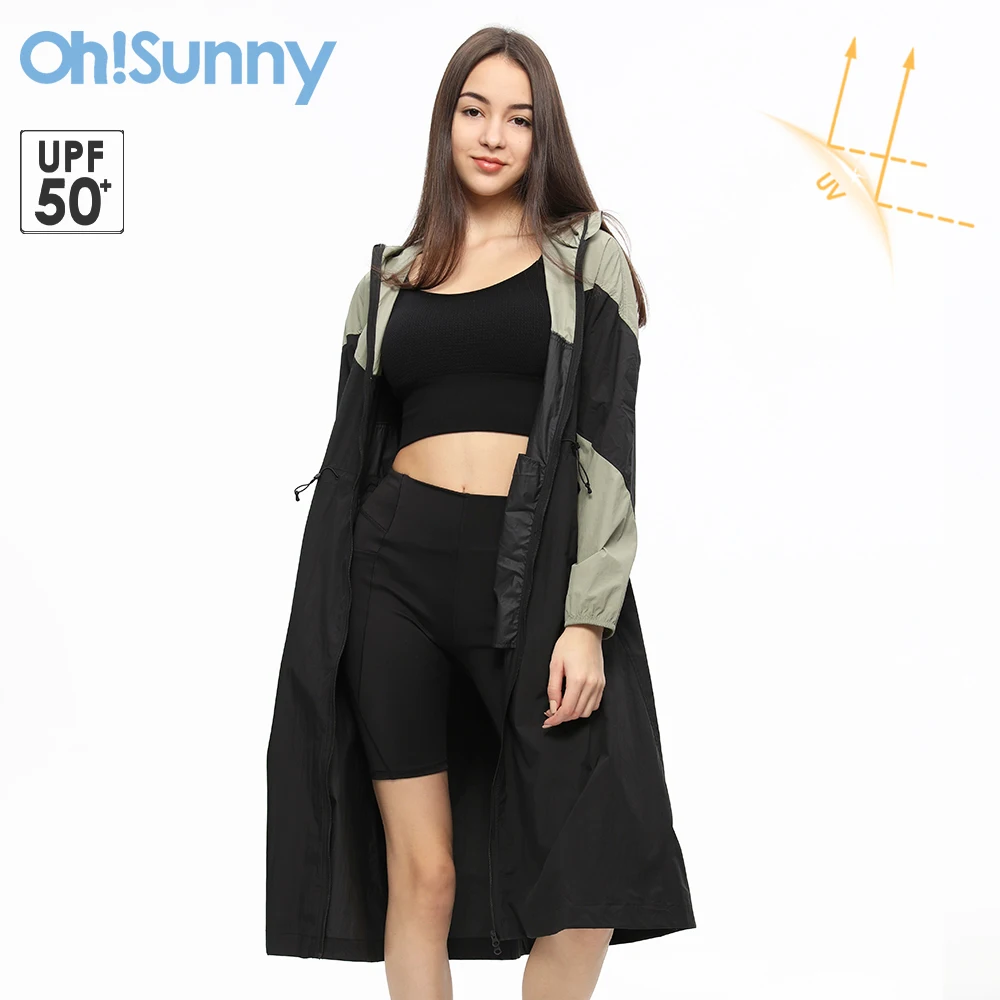 

Женский непромокаемый Тренч OhSunny, длинное уличное пальто с капюшоном и регулируемой талией, с защитой от солнца, 2024