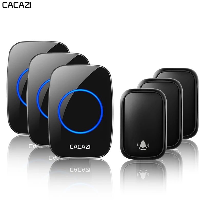 

CACAZI Wireless Waterproof Self-powered Doorbell No Battery Required 3 Transmitter 1 Receiver US EU UK AU Plug Home Ring Bell