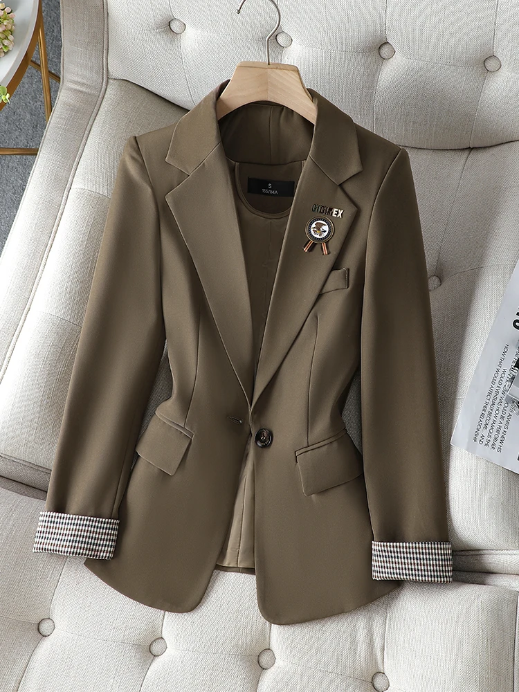 Women Casual Blazer Coat Black Brown Khaki Ladies Long Sleeve Single Button Solid Jacket Female Office Streetwear