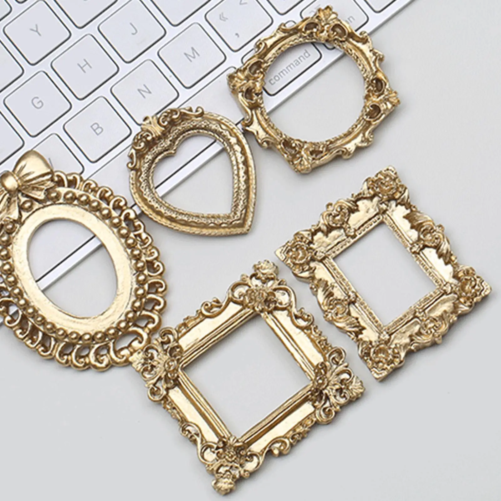 Vintage Gold Miniature Oval Photo Frames Set - Retro Style Home Decor (5 Pieces)