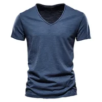 Nouveau 100% coton hommes T-shirt hauts col en V mince à manches courtes t-shirts de haute qualité hommes mode Fitness T-shirt chaud pour hommes taille S-5XL 6