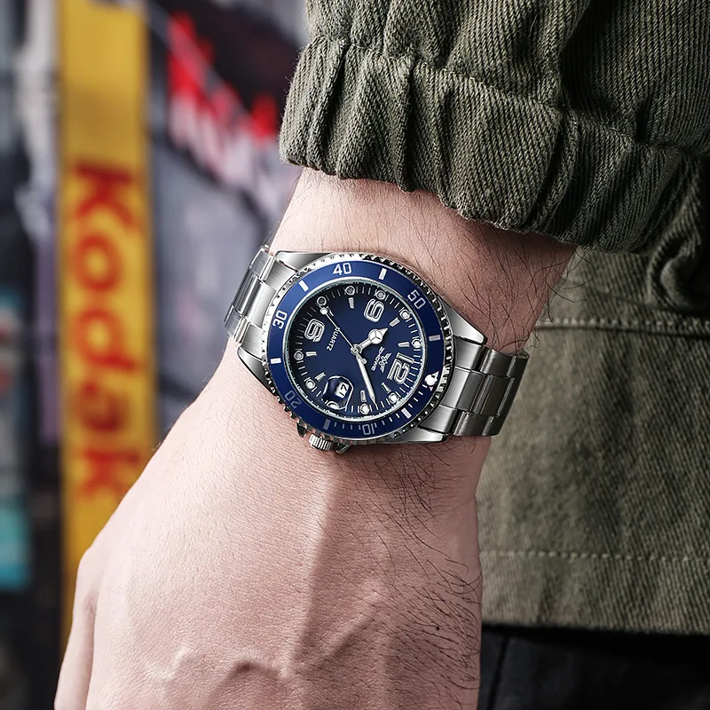 Classic Men's Quartz Watch High Quality Luxury Round Business Sport Wristwatch Relogio Stainless Steel Date Clock (Without Box)