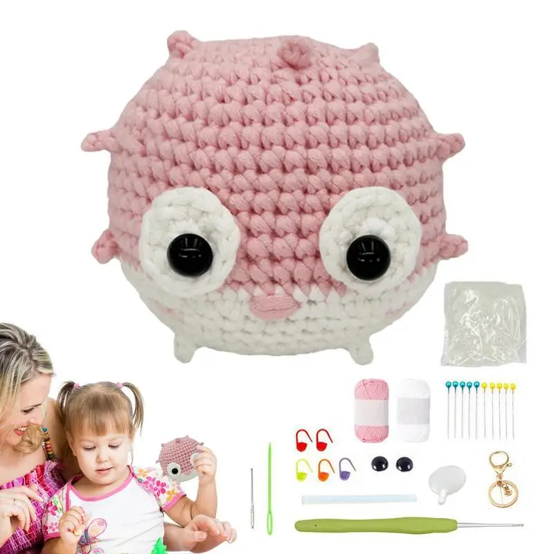 

Crochet Animal Kit Cute DIY Crochet Blowfish Kit Crochet Starter Pack Portable Crochet Animal Starter Kit With Simple Crochet