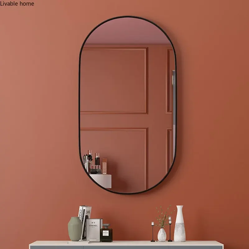 Golden Oval Bath Mirrors Wall Mounted Toilet Dressing Table Makeup Mirror Aluminum Alloy Bathroom Mirror Bathroom Home Decor 3