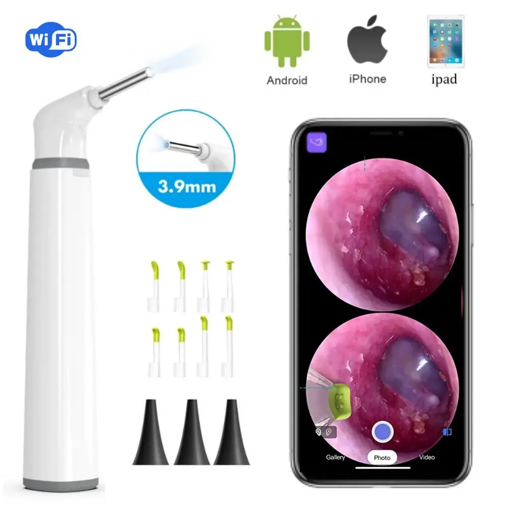 Otoscope d'oreille Wifi intelligent sans fil, 3.9mm, 1 pièce, 2 pièces,  nettoyage du cérumen visuel, Endoscope caméra pour iPhone Android iPad -  AliExpress