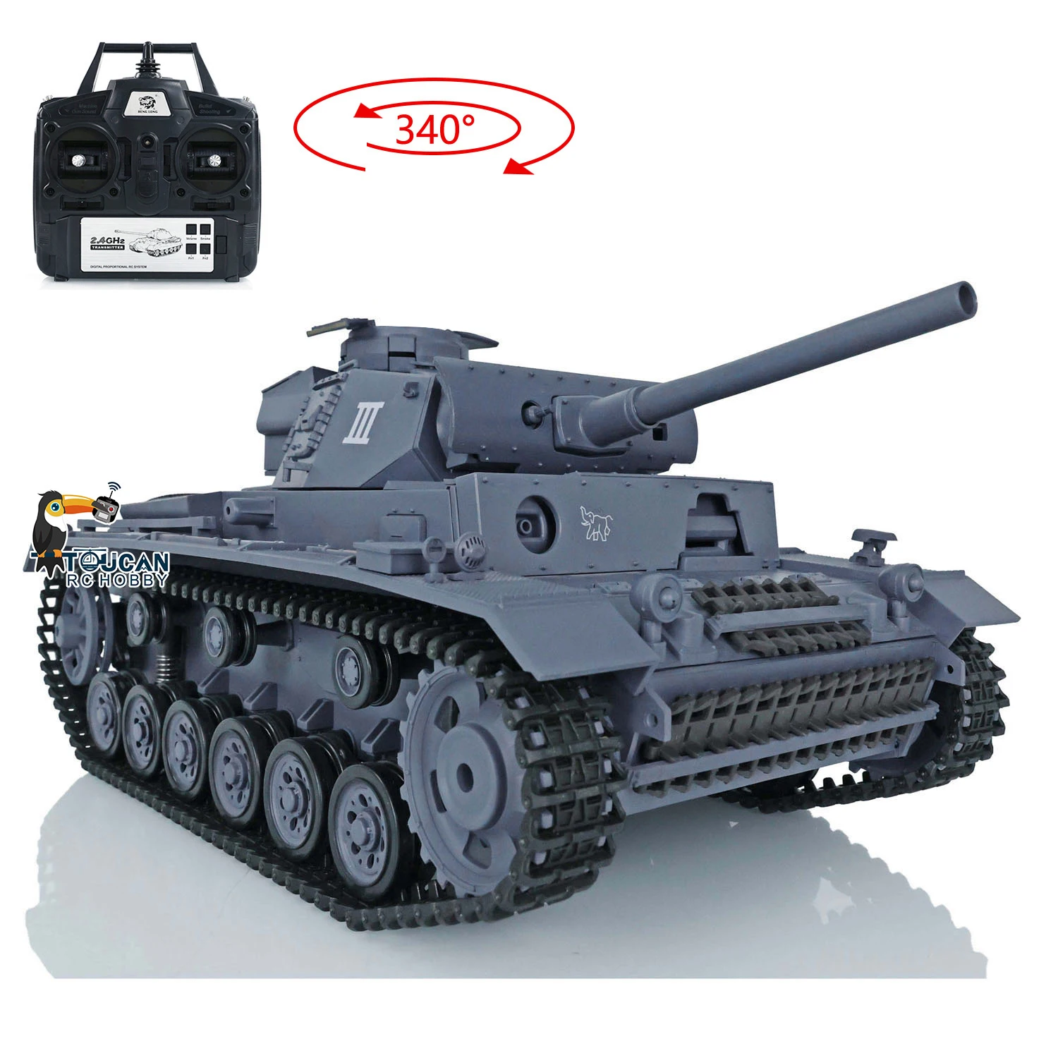 Détail de la tourelle avec le canon pointé vers l'avant, char télécommandé réaliste. Achetez le Char RC HengLong 1/16 - Tank Robot Télécommandé de Qualité Hobby.