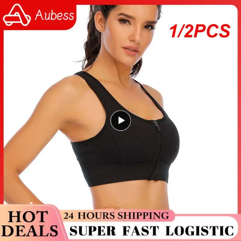 

1/2PCS Women's Sports Bra Front Adjustable High Impact Support Lightly Padded Wireless Racerback Workout Running