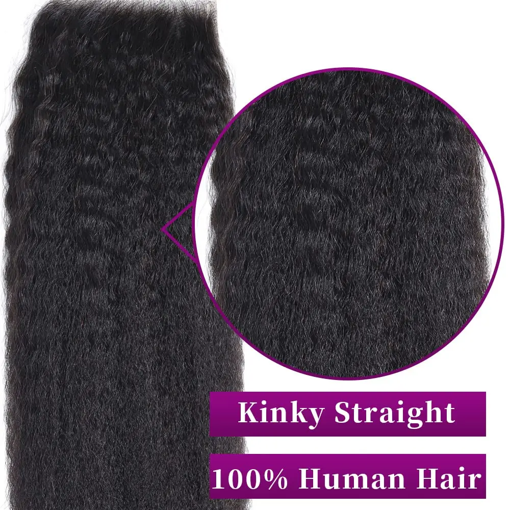 Brazilian Virgin Kinky Straight HD Lace Closure Unprocessed Yaki Straight Human Hair 4X4 Transparent Lace Closure