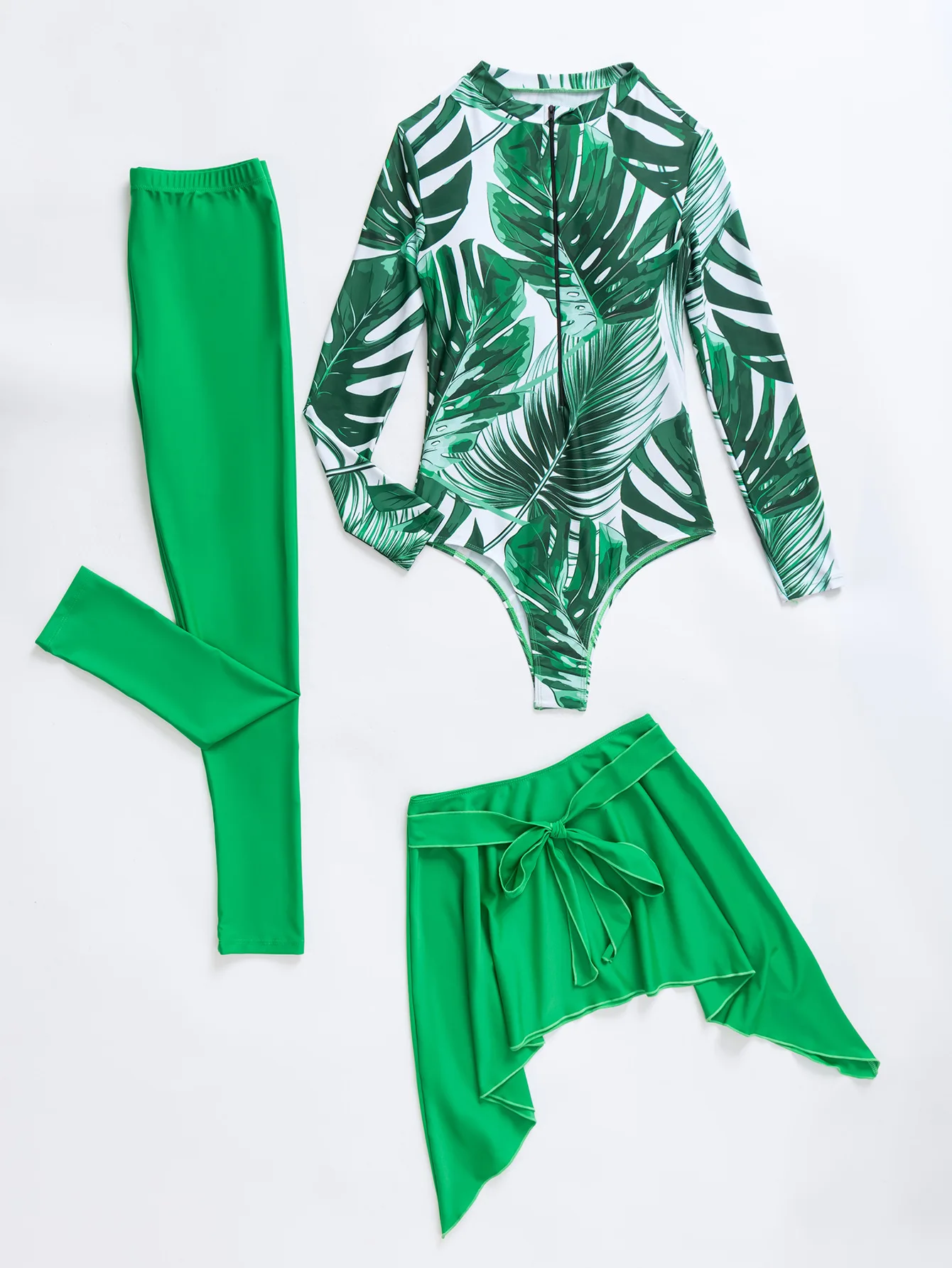 New burkini Muslim women's swimsuit three-piece green leaf print swimsuit Summer beach Wear Diving suit surf suit