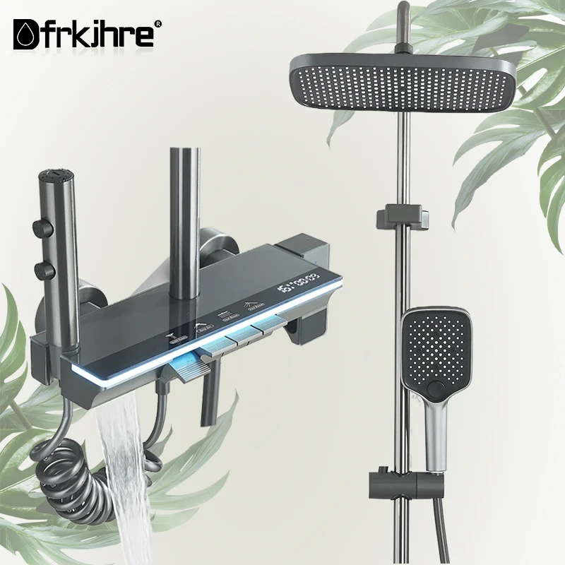 Smart Digital Display Bathroom Shower Set Piano Key Rainlfall Bath Showers System Set Apartment Bathtub Shower Faucet Full Set 1