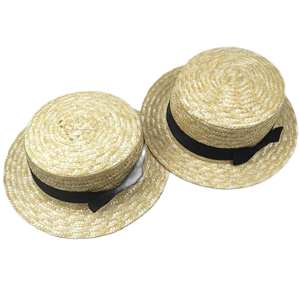 Kids girls nature sun hat Flat Bowler hat Wheat Straw Boy Children women casual summer beach bow ribbob sunscreen hats