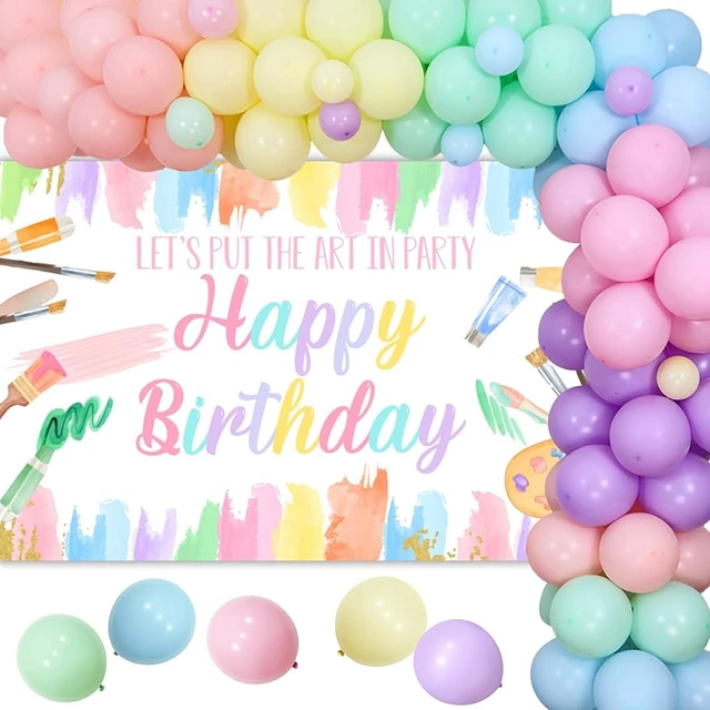 Pastel Balloon Garland Kit with Macaron Paint Backdrop, Art