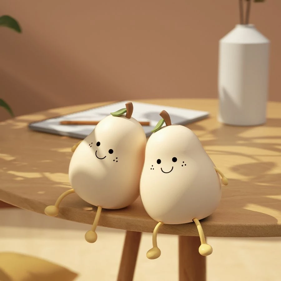 Luz LED nocturna de silicona con forma de fruta y pera, lámpara de noche de dibujos animados recargable por USB con atenuación táctil en 7 colores, decoración para dormitorio, regalo para niños_voghion.com