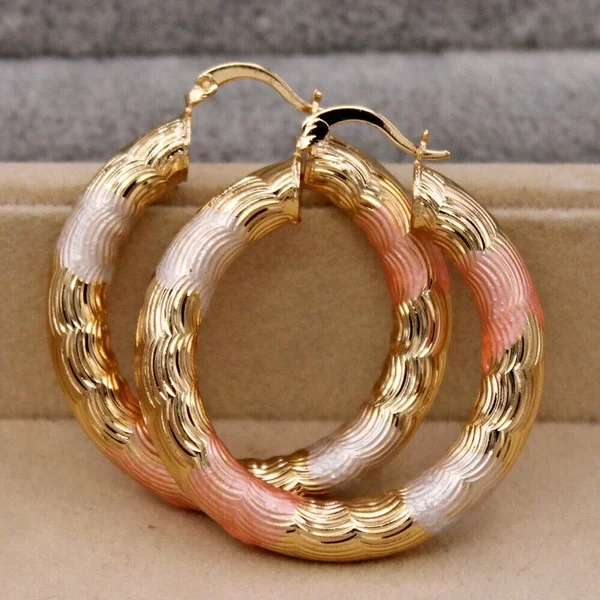 Gold color - Crude Tube Swirl Multilayer Circle 3-Color Plated Earrings