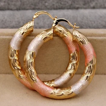 Gold color - Crude Tube Swirl Multilayer Circle 3-Color Plated Earrings