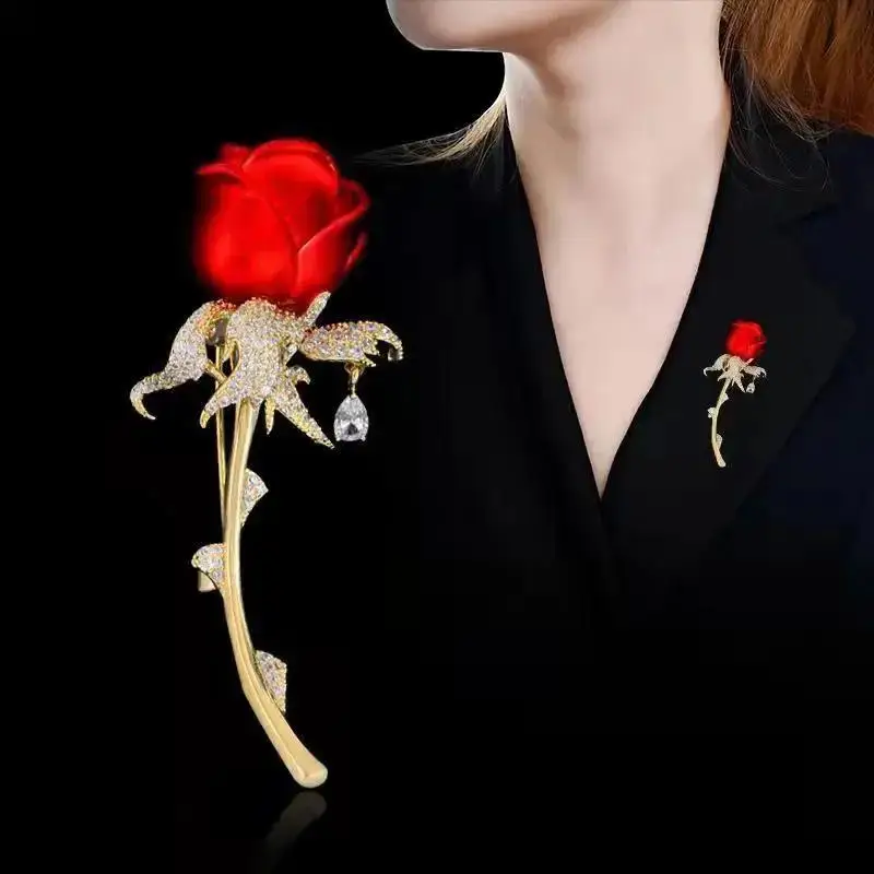 New Vintage Rose Brooch Women High-end Diamond Inlaid Flower Brooch Versatile Suit Accessories Wholesale Of Pearl Flower Brooch