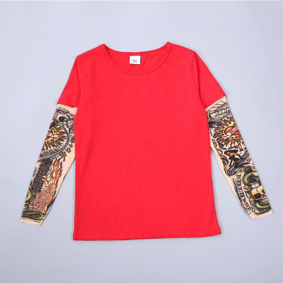 

Spring And Autumn New Boys And Girls T-shirt Children's Long Sleeve Splicing Hip Hop Style Tattoo Printed T-shirt Children's Top
