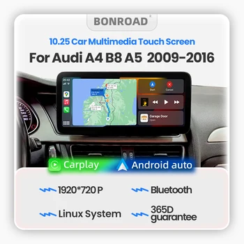 BONROAD Reproductor de radio para coche con CarPlay inalámbrico de 10,25 pulgadas, 1920x720P, pantalla táctil Multimedia, Android Auto para Audi A4 B8 A5 2009-2016 con AirPlay Auto Link, Bluetooth 5,0, navegación GPS 1