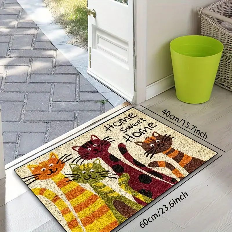 Cat's Sweet Home Pattern Mat Welcome Floor Decor Carpet Non-slip Easy To Clean Area Rug  Living Room Household Washable Doormats