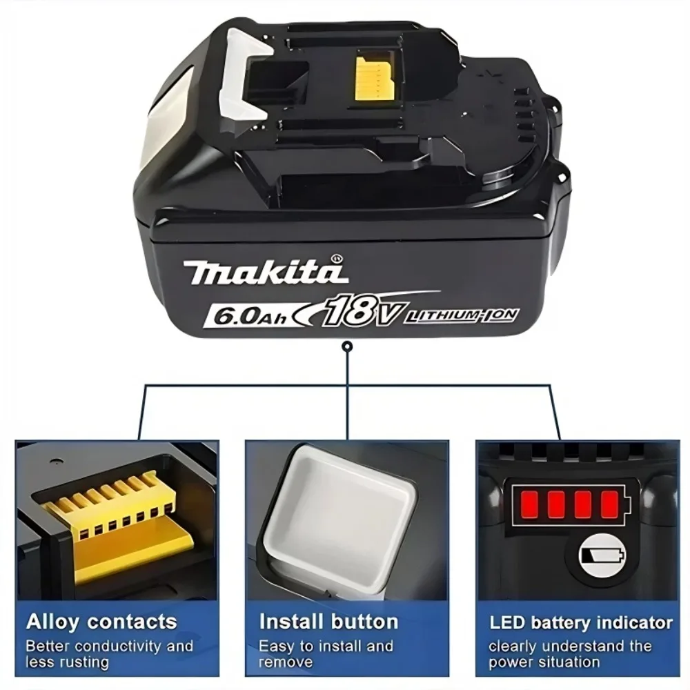 Power Tool Battery Rechargeable Lithium Batteries 6Ah 18V Makita Replacement