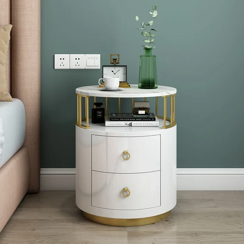 

Nordic Light Luxury Nightstands Style Simple Modern Creative Storage Cabinet Bedside Table White Round Bedroom Home Furniture WK