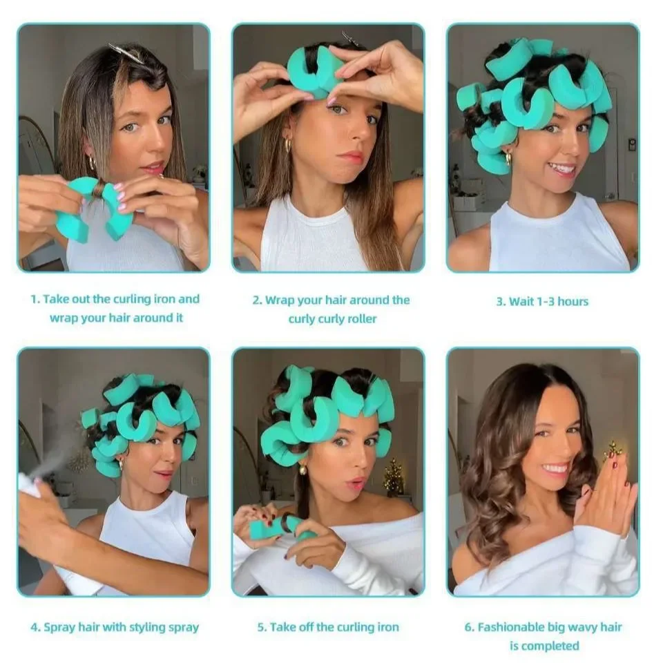 6/12PCS Heatless Hair Curler No Heat Hair Rollers C-Shaped Sponge Curling Rod Soft Curls Sleeping Flexi Rods Styling Tools