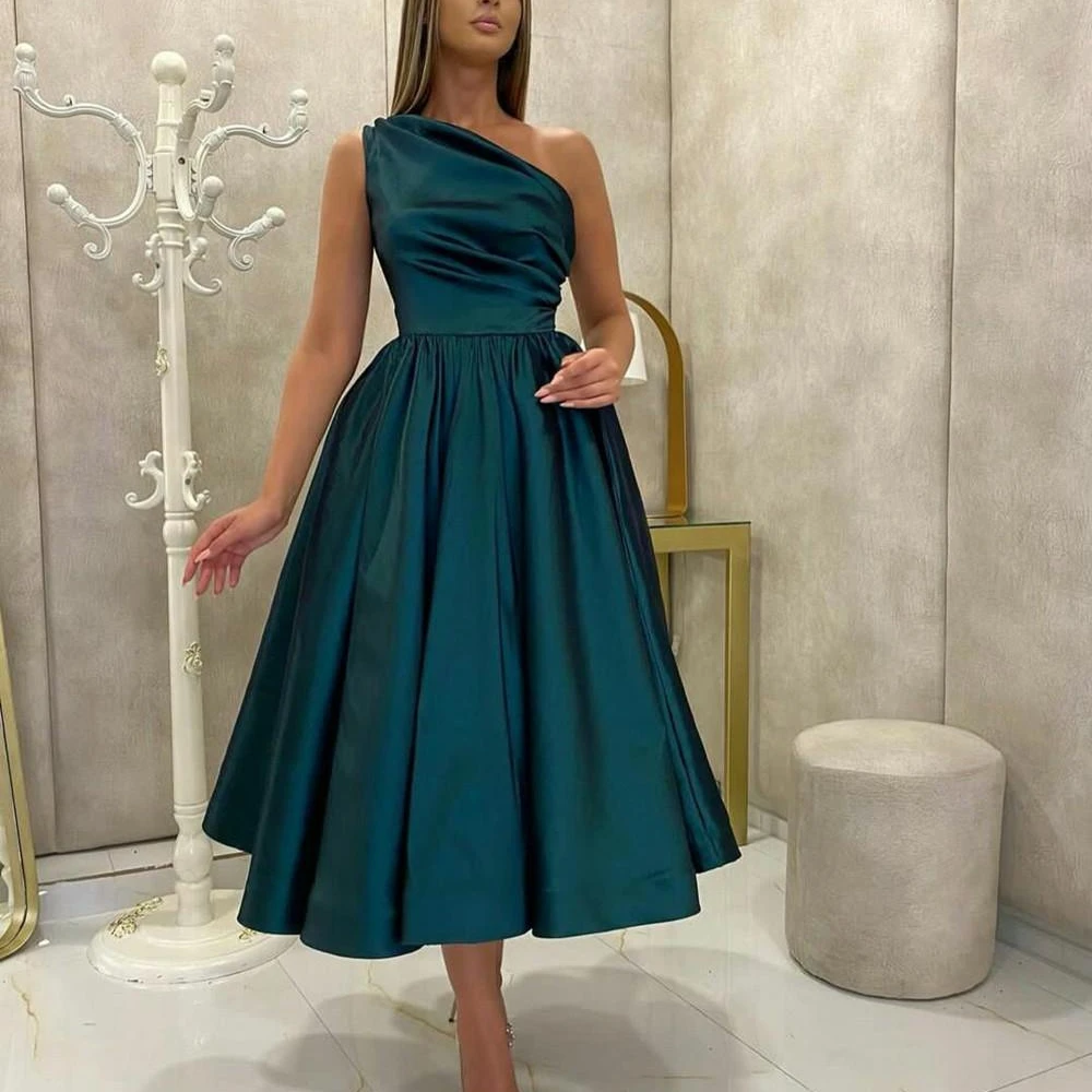 

Simple Satin Prom Dresses One Shoulder Tea Length Short A-Line Evening Dress2024 Party Gowns robe de soirée de mariage