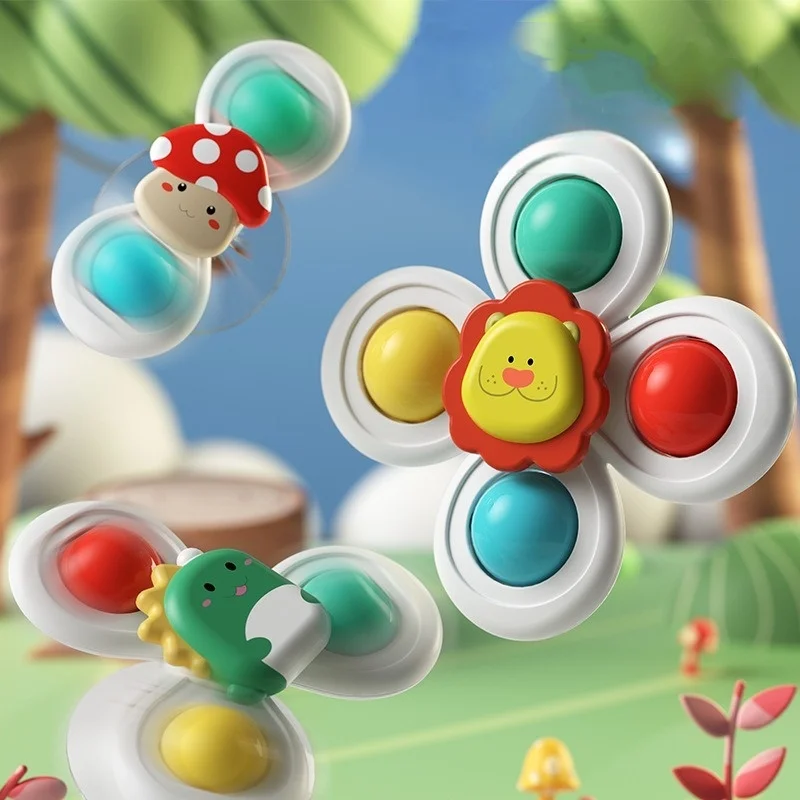 3Pcs Suction Cup Spinning Tops，Novelty Gyro Toys，Suitable For Preschool Boys & Girls , Sensory Bath Play Set,Birthday, Christmas 4