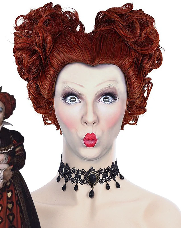

Royal Red Queen Princess Short Meatball Red Brown Curly Women Cosplay Wig for Anime Movie Halloween Costume Carnival Party Wigs