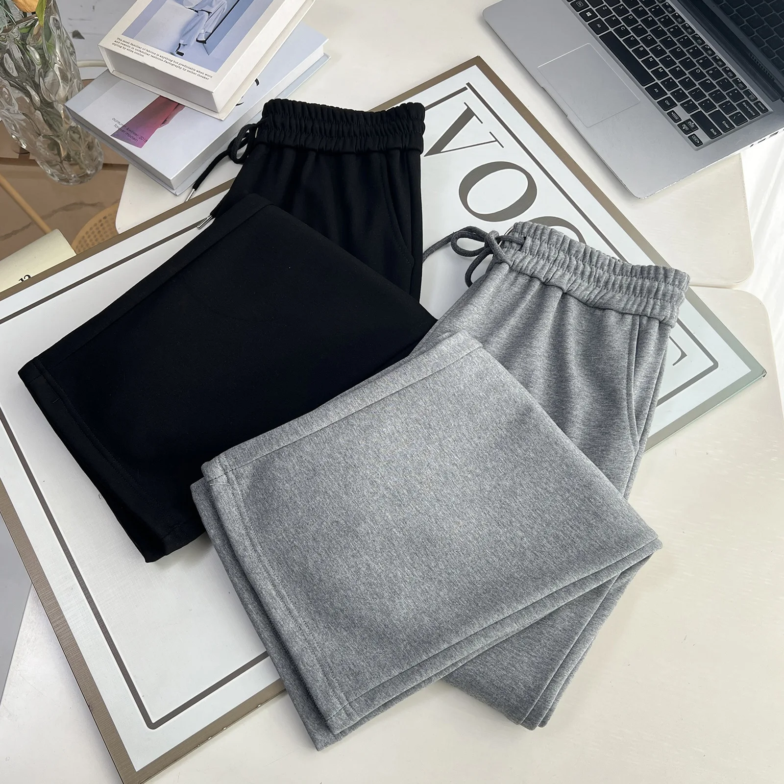XXXXL Fashion Plus Size Women's Straight Leg Pants New Clothing Autumn Winter 2025 Simple Drawstring Waist Fleece Warm Trousers