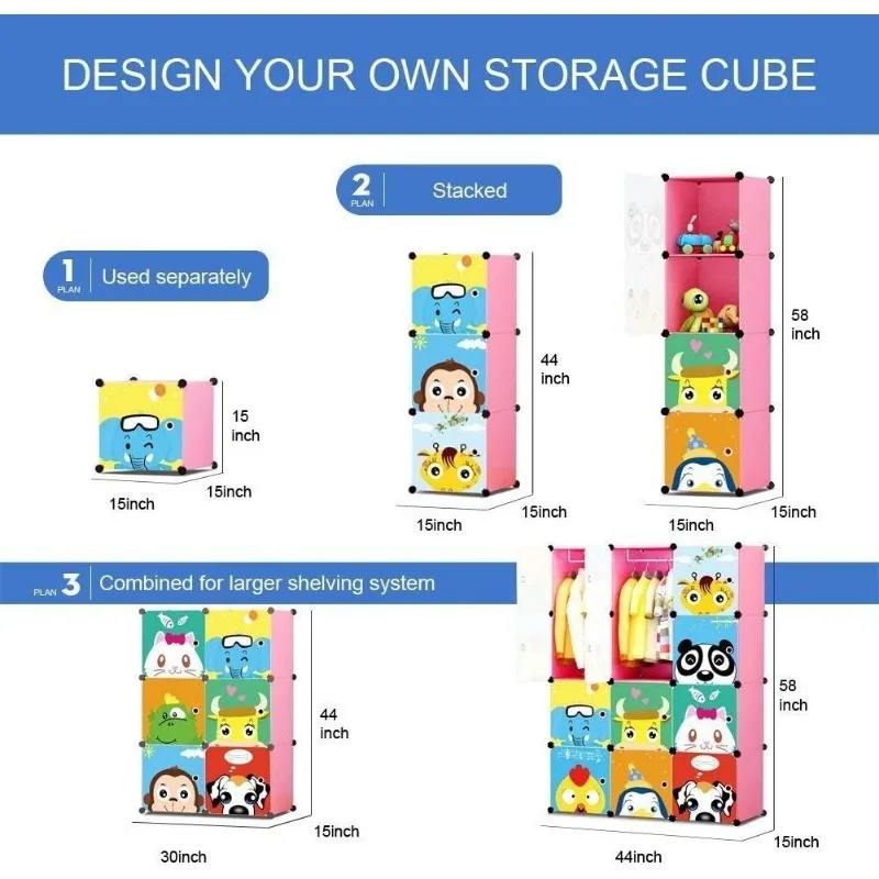 Children Wardrobe Kid Dresser Cute Baby Portable Closet Bedroom Armoire Clothes Hanging Storage Rack Cube Organizer