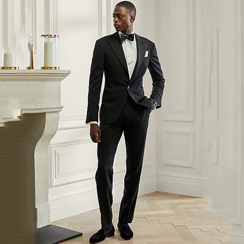 Black Formal Men Wedding Suits Groom Wear 2 Pieces Male Tuexdos For Wedding Groomsmen Bridegroom Blazer Pants Terno Masculino