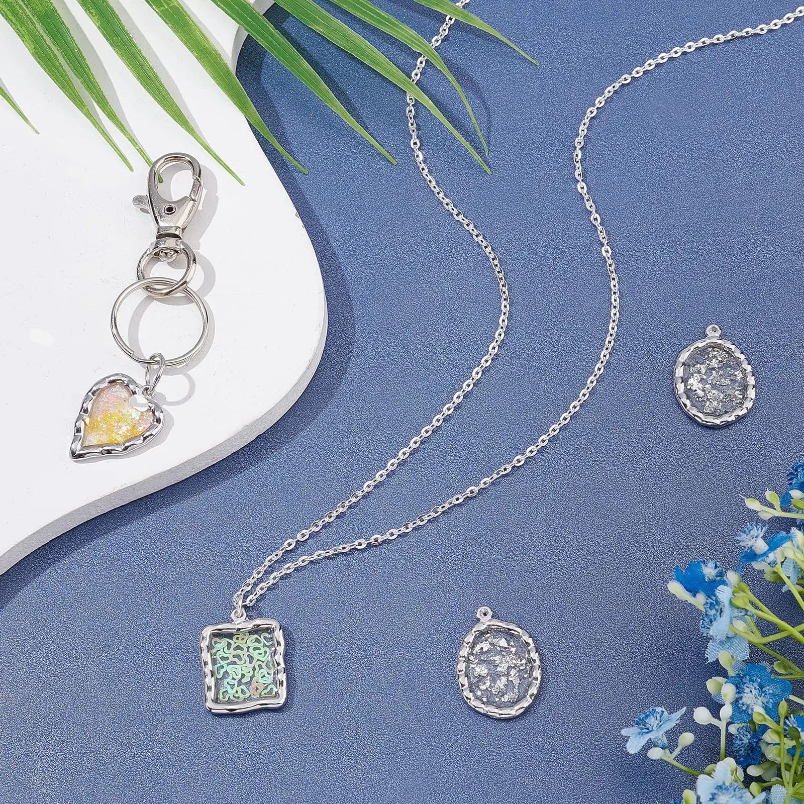 5 Stück Edelstahl Blume quadratische Form Lünette Rahmen Anhänger Charm gepresste Blume Harz Form Tablett Einstellung für DIY Schmuckherstellung – Detail 6