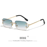 HBK rétro lunettes de soleil sans monture pour femmes hommes petit carré cadre doré marque Design thé nuances Rectangle UV400 Zonnebril lunettes 1