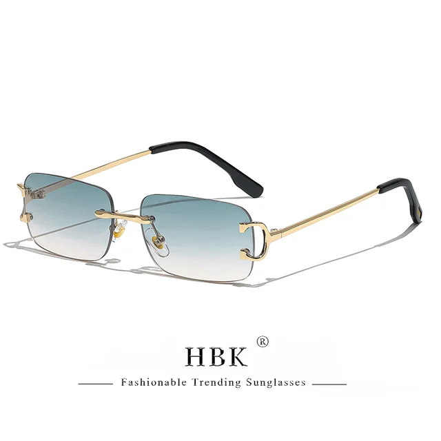 HBK Retro Rimless Sunglasses For Women Men Small Square Gold Frame Brand Design Tea Shades Rectangle UV400 Zonnebril Eyewear 1