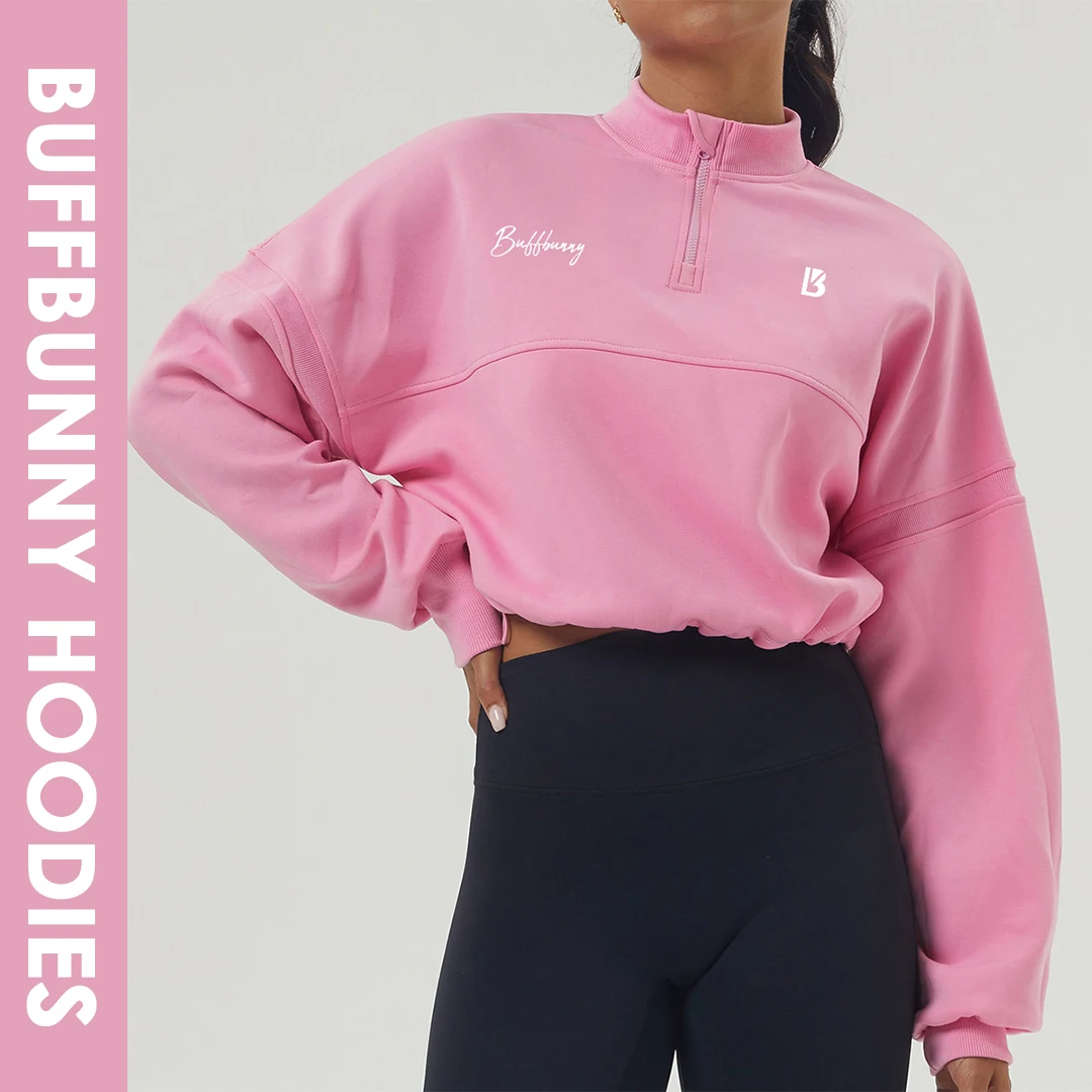 Buffbunny Women Sweatshirt Half Zip Long Sleeve Hoodie For Womans Winter Clothing Gym Fitness Hoodies Loose Sport Tops