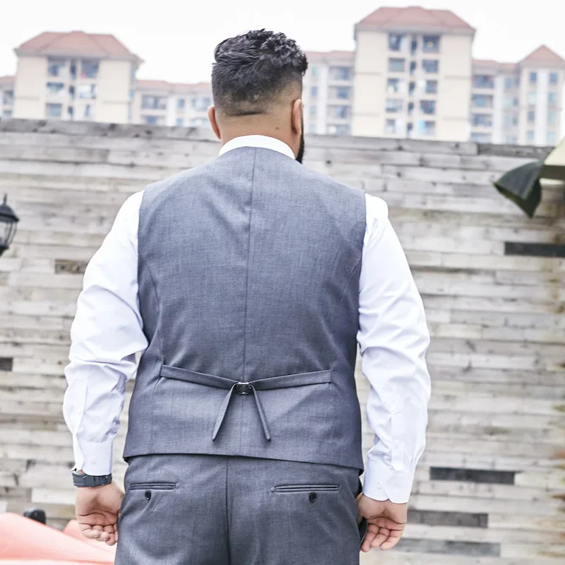 2025 Plus Size Suit Vest Men Solid Color Single Breasted Waistcoat For Host Groom Groomsmen Grey Black Navy Waist Coat 9XL 3