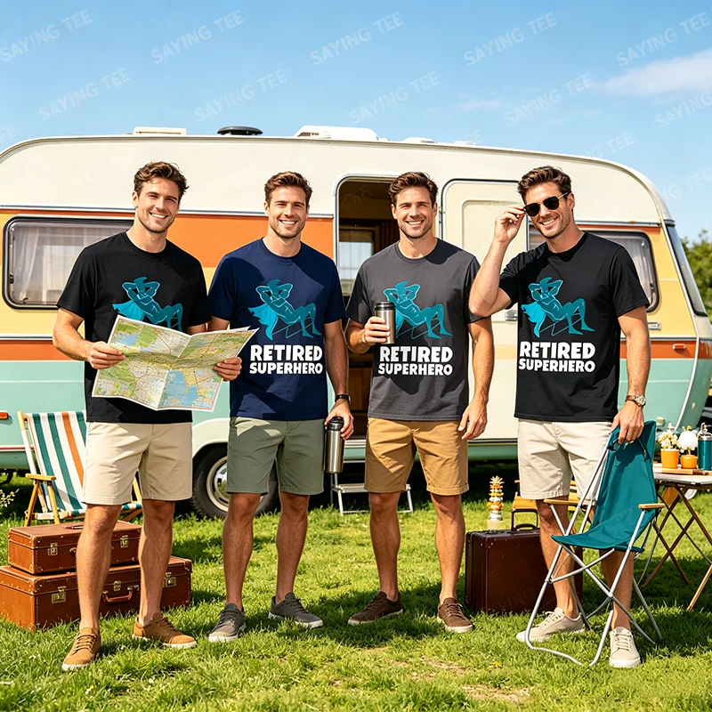 Lustiges T-Shirt für pensionierte Superhelden mit Legenden-Inschrift, Y2K-Stil, Persönliches Ruhestandsgeschenk für Opa, Modisches Herren-Oberteil