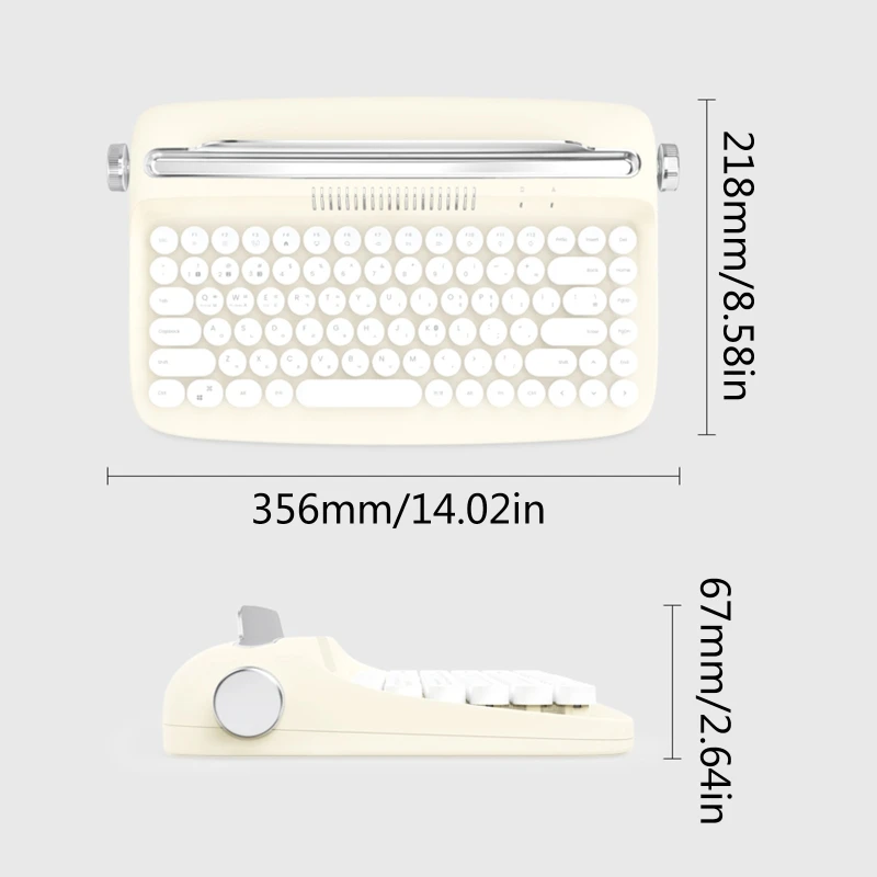 ZYQM Retro Typewriter Teclado mecánico inalámbrico y con cable con soporte  para tableta, conexión Bluetooth, teclas artísticas de puntos (blanco)
