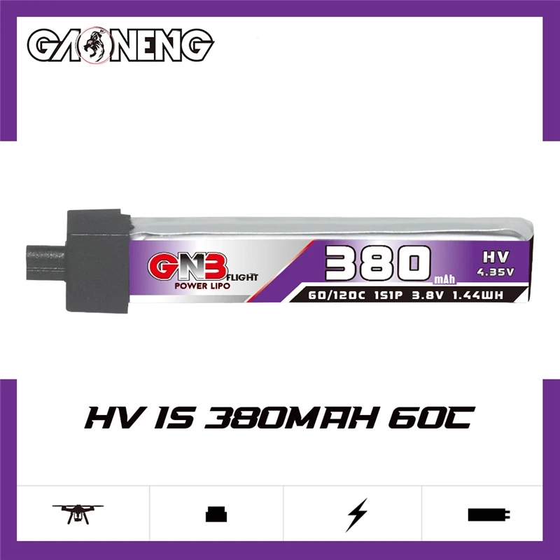 GNB 1S 3.8V 380mAh 60C Lipo Battery Cabled A30 BT2.0 High Current Discharge Connector For FPV RC Tiny Whoop Drone 3.8v Battery 3