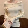 Solid Sexy Slim Off Shoulder Slash Neck Long Sleeve Knitting Sweater  Women Jumpers Office Fashion New 2