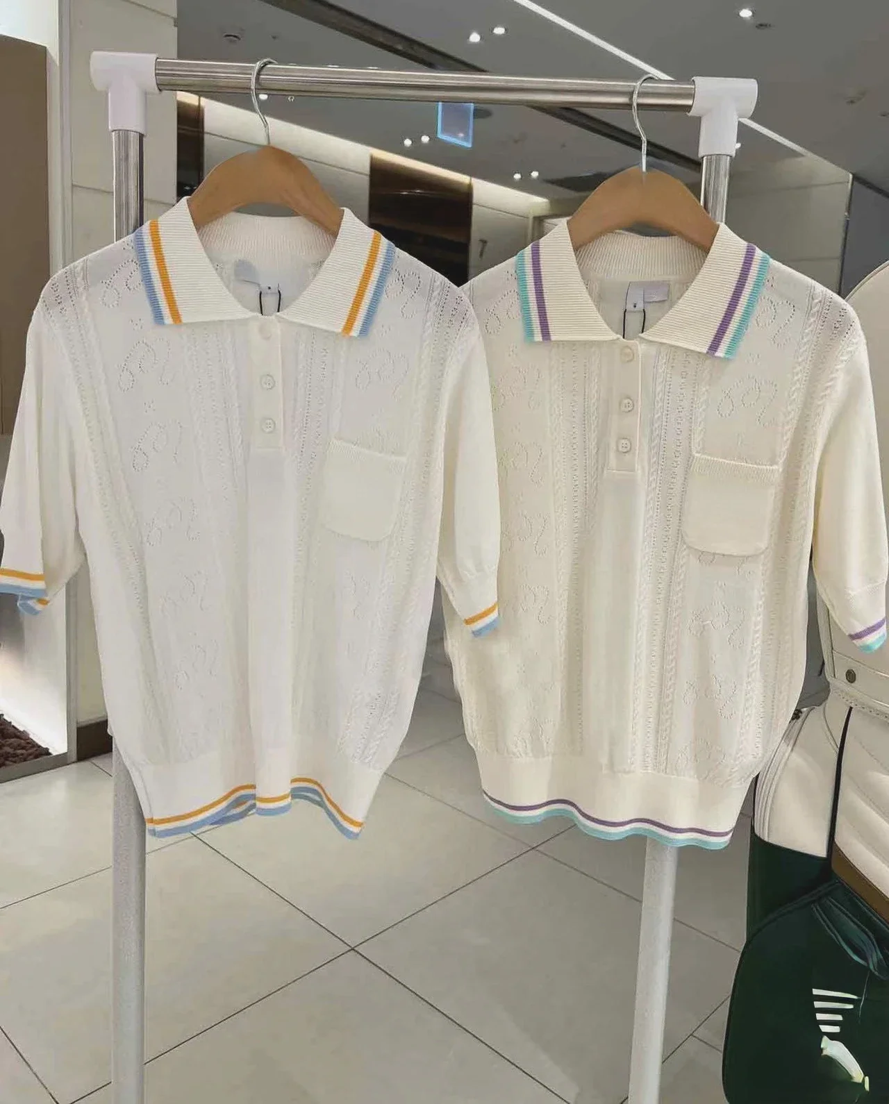 

2024 Golf Women's Ball Apparel Spring Summer Lapel Sports Breathable Hollow Short Sleeve Women's Sweater