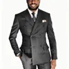 Gray/Black Striped Wedding Suits for Men Peak Lapel Groom Tuxedos Business Costume Homme Prom Party Suits 2 Piece Blazer+Pants