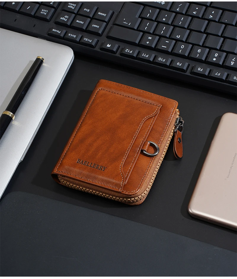 Hohe Qualität Retro Männer Brieftaschen Name Gravur Karte Clips Zipper Männlichen Geldbörsen ID & Foto Halter Luxus Männer Brieftasche – Detail 14
