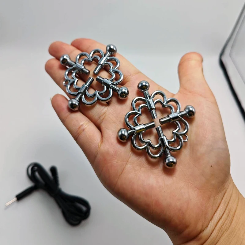 Strongest Electro Shock Bdsm Nipple Clamps Stimulator Flower Shape Metal Breast Pussy Clitoris Clips Massager Sex Toys for Women electro sex toys electric sex toys